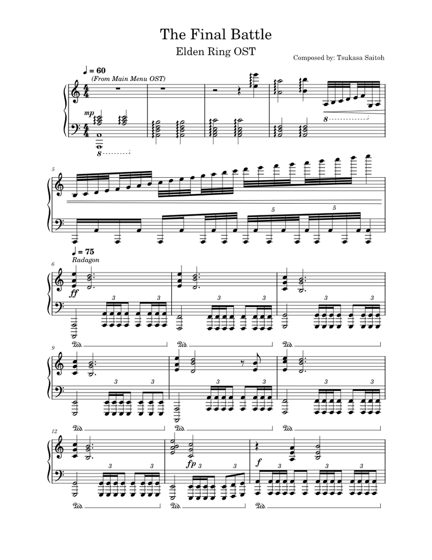 Elden Beast Ost Elden Ring OST - The Final Battle – Tsukasa Saitoh Sheet music for Piano  (Solo) | Musescore.com