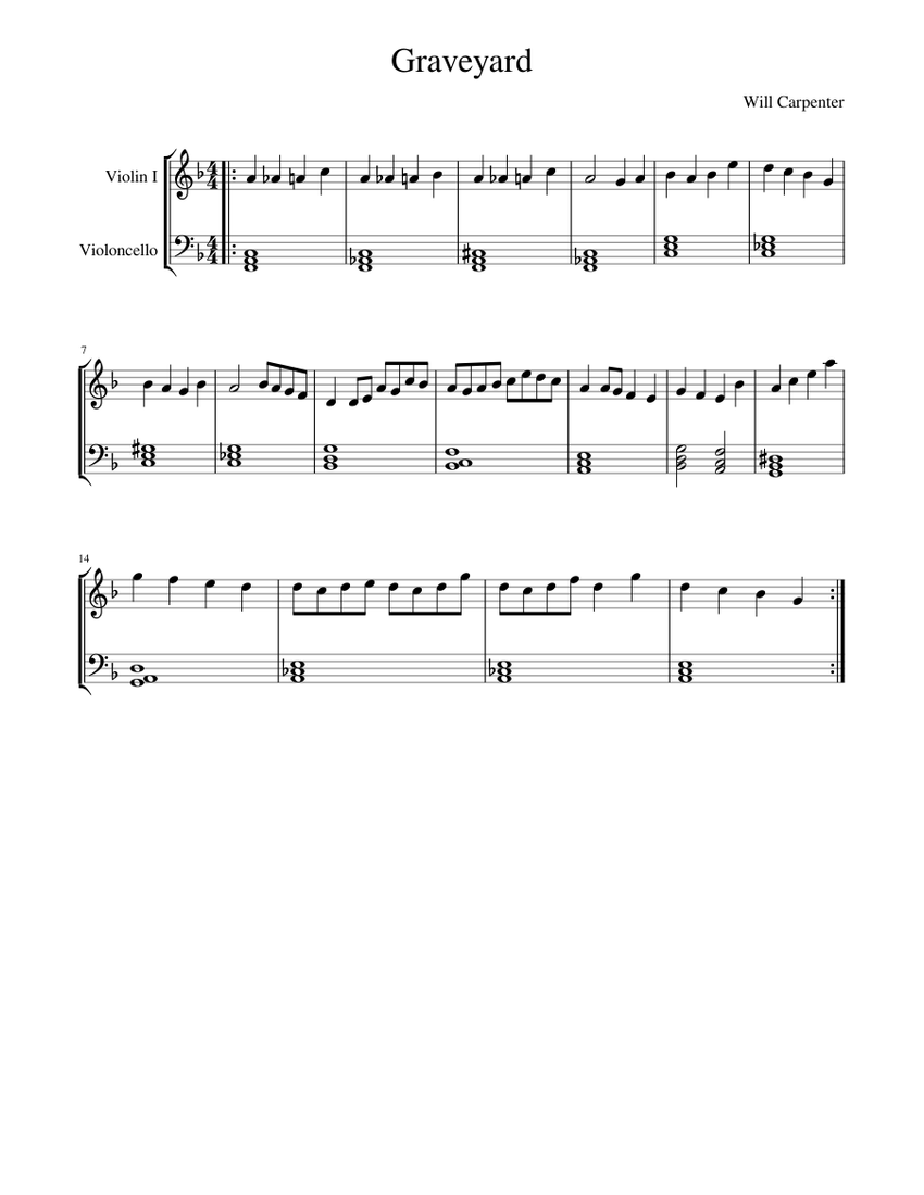 Graveyard Sheet Music for Violin, Cello (String Duet) | MuseScore.com