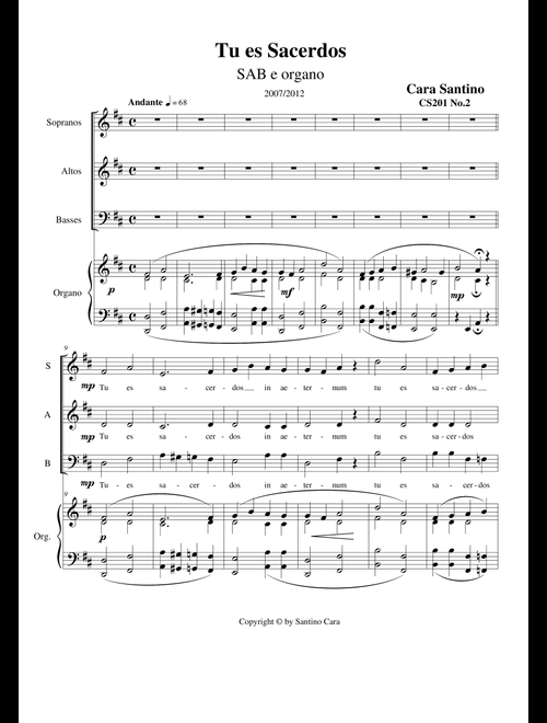 Tu es Sacerdos - Motet for Choir SAB and organ - Santino Cara (Choral, SAB)