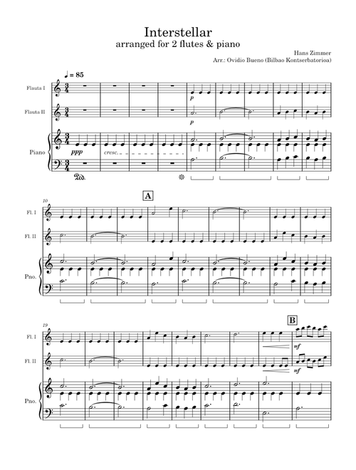 INTERSTELLAR for 2 Flutes & piano