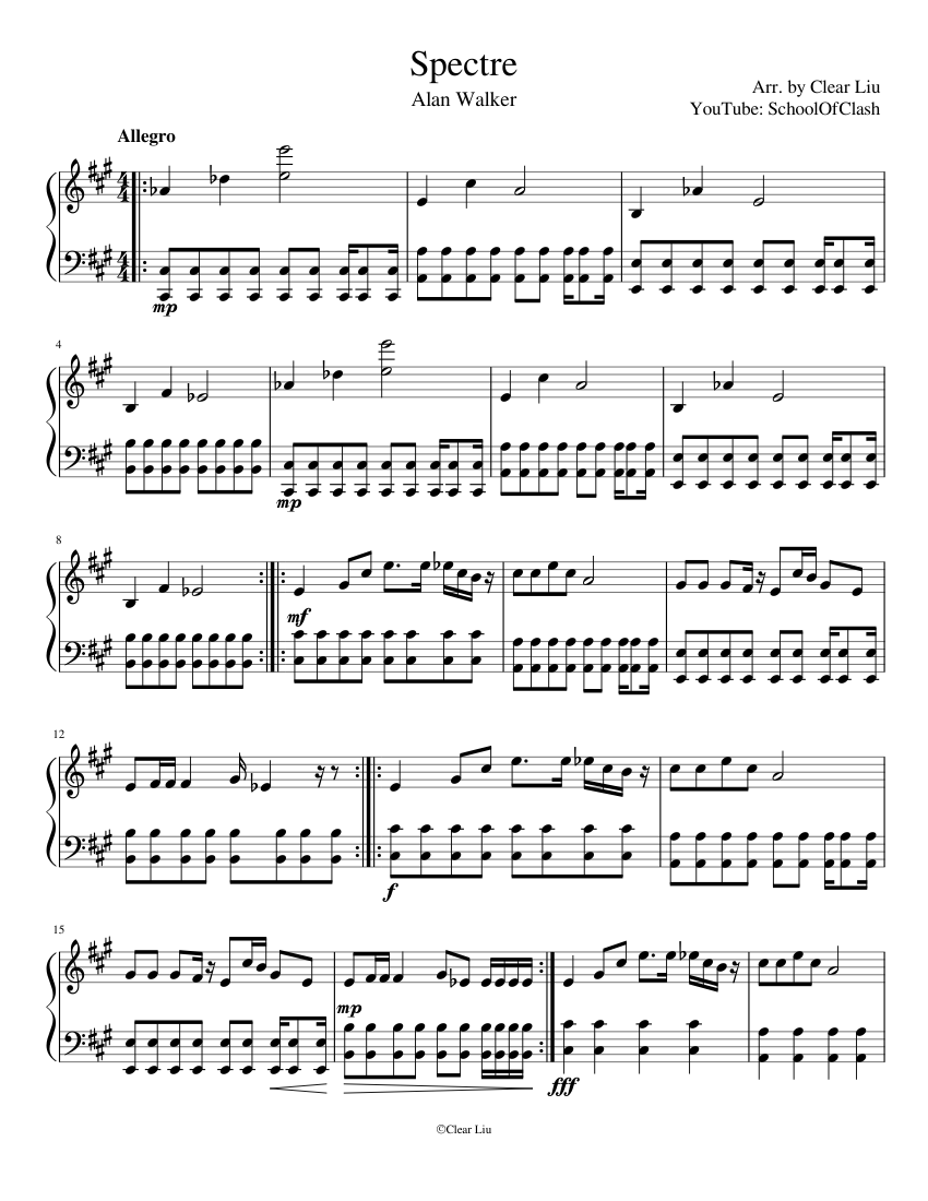 Appal Een computer gebruiken porselein Alan Walker - Spectre (Clear Liu Piano Cover) Sheet music for Piano (Solo)  | Musescore.com