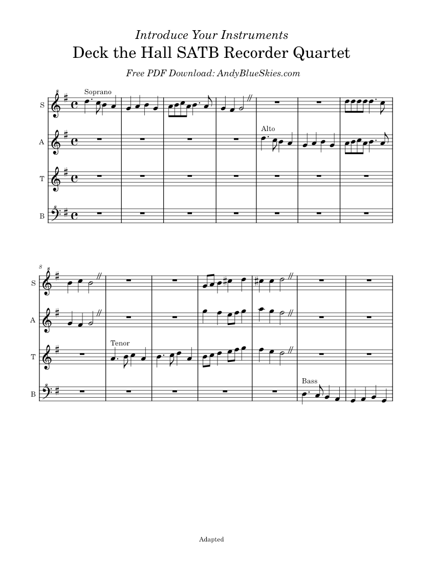 DECK THE HALL - Introduce Your Recorder Quartet Sheet music for ...