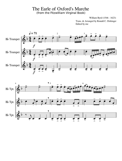 The Earle of Oxford's Marche – William Byrd The Earle of Oxford's Marche Trumpet Trio Edited