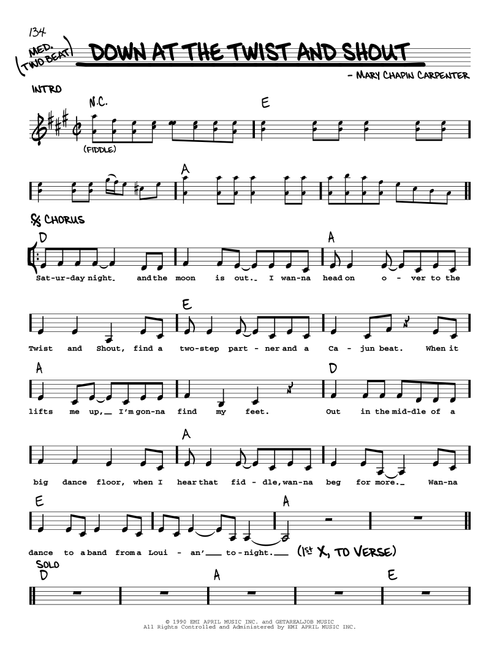 Down At The Twist And Shout - Mary Chapin Carpenter (Real Book - Melody-Chords-Lyrics)