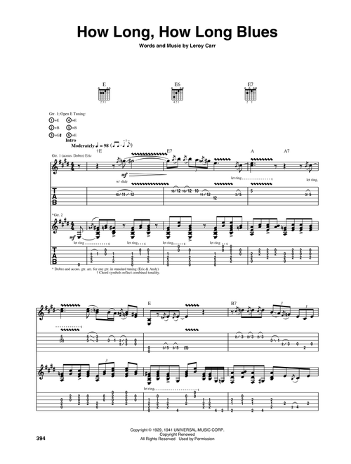 How Long Blues (How Long, How Long Blues) - Eric Clapton, Leroy Carr (Guitar Tab)