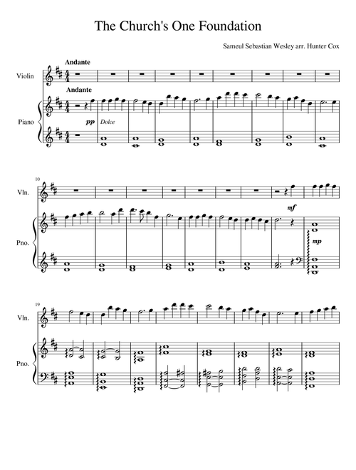 The Church's One Foundation, for Violin and Piano (Arr. Hunter Cox) - Samuel Sebastian Wesley (Violin and Piano)