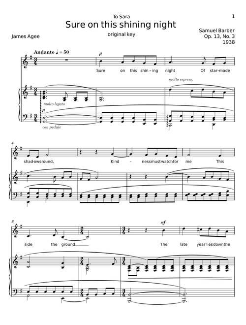 Sure On This Shining Night - Samuel Barber, James Agee
