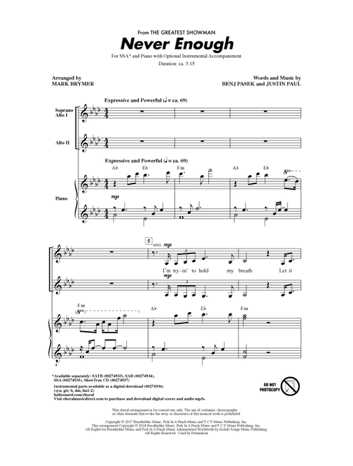 Never Enough (from The Greatest Showman) (arr. Mark Brymer) - Pasek & Paul, Benj Pasek, Justin Paul (Choral, SSA)
