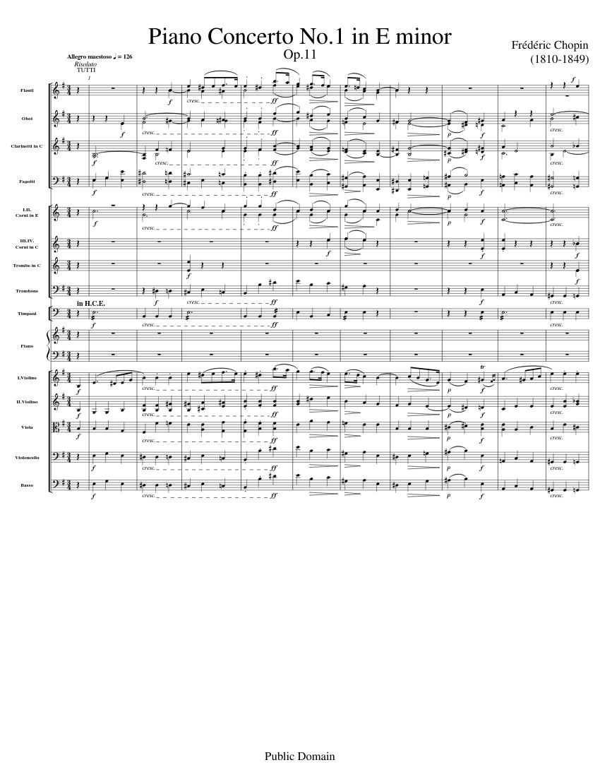 Chopin Piano Concerto No.1 in E Minor Op.11, I.Allegro Maestoso Sheet ...