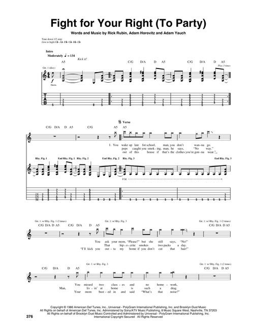 Fight For Your Right (To Party) - Beastie Boys (Guitar Tab)