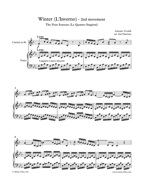 Vivaldi: Largo from Winter - for Clarinet and Piano (Arr. Jim Paterson) - Antonio Vivaldi (Clarinet and Piano)