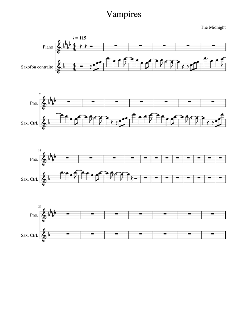 The Midnight - Vampires Sheet music for Piano, Saxophone alto 