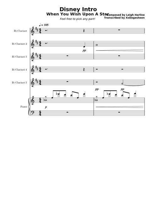 Walt Disney Intro - When You Wish Upon A Star - Clarinet and Piano