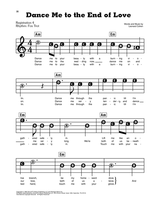 Dance Me To The End Of Love - Leonard Cohen (E-Z Play Today)
