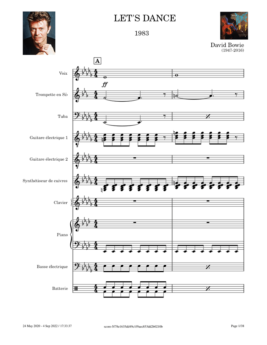 Let's Dance – David Bowie Sheet Music for Piano, Tuba, Vocals ...