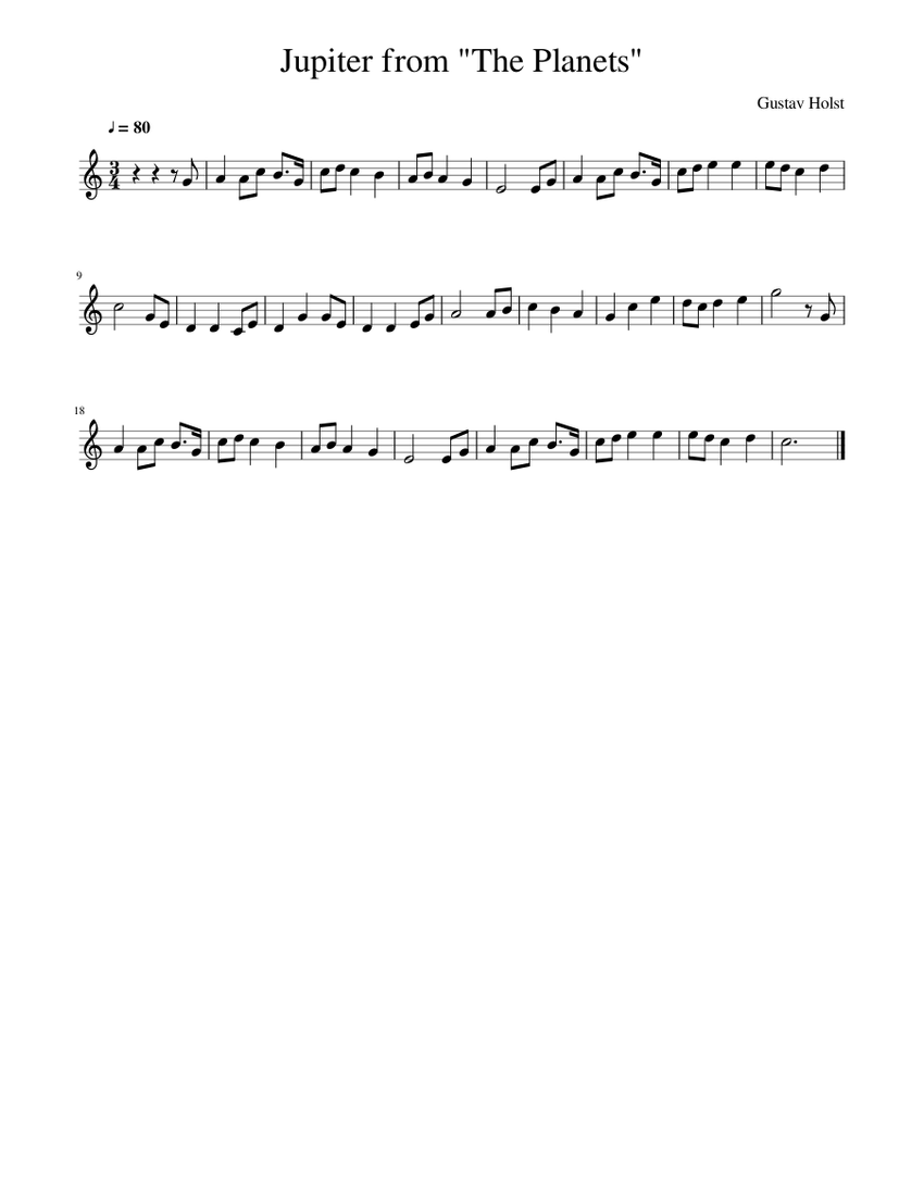 Jupiter Sheet music for Cello (Solo)