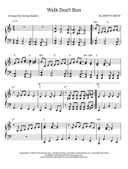 Walk Don't Run (Arr. George Kaplan) - The Ventures (Piano Solo)