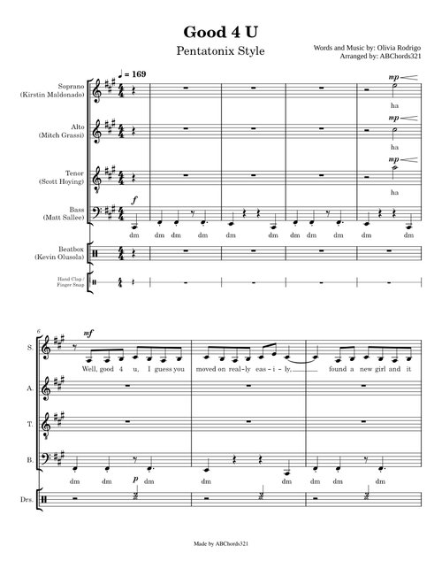 good 4 u | Olivia Rodrigo [Pentatonix Style] (acapella sheet music)