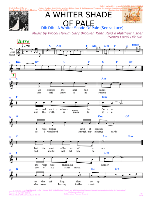 A Whiter Shade of Pale – Procol Harum -  (Senza Luce - Dik Dik)