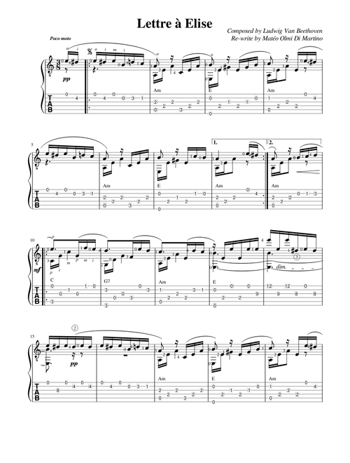 Lettre à Elise (Für Elise) for Guitar