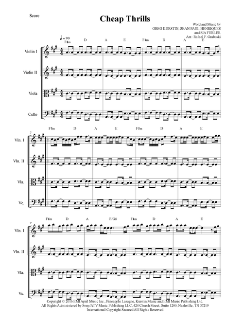 Cheap Thrills (feat. Sean Paul) (Arr. Rafael Ferreira Graboski) - Sia feat Sean Paul (String Quartet)