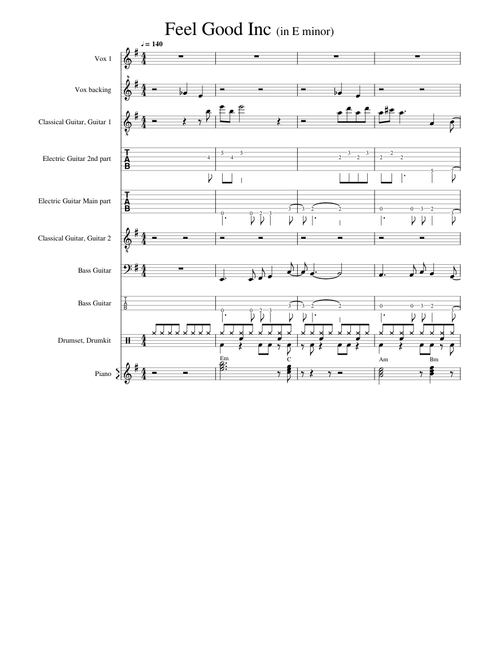 Feel Good Inc in E Minor guitar & bass