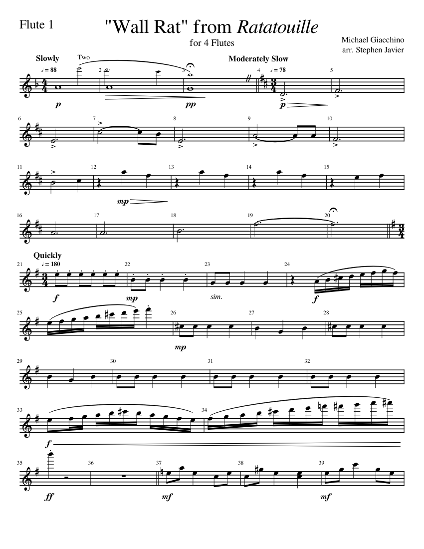 Wall Rat Fl. 1 Sheet Music for Flute (Solo) | MuseScore.com