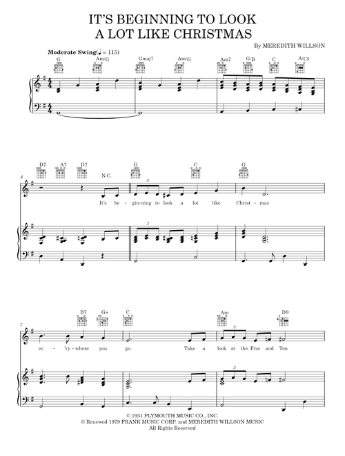 It's Beginning To Look A Lot Like Christmas - Pentatonix (Piano-Vocal-Guitar)