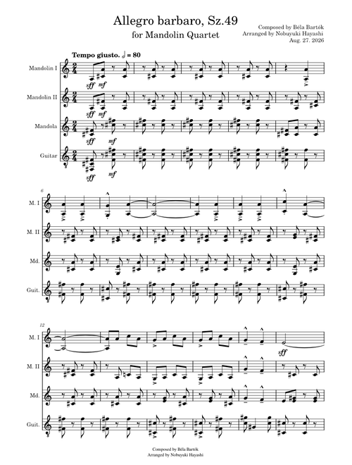 Allegro barbaro – Béla Bartók for Mandolin Quartet