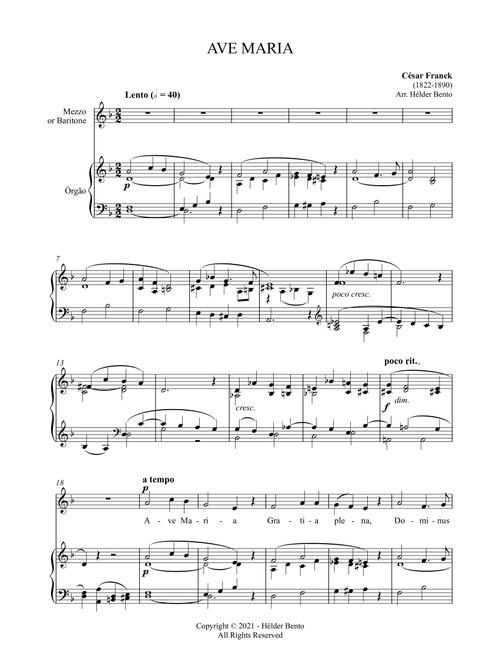 Avé Maria - César Franck for Medium Voice (Arr. H. Bento) - Cesar Franck (Piano Vocal)