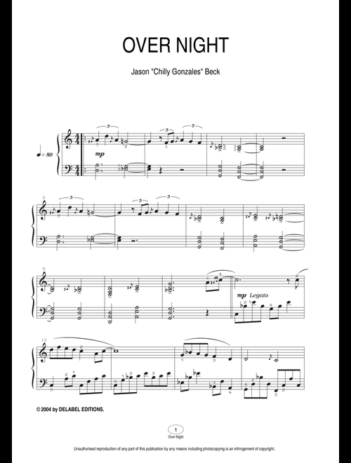 Over Night - Chilly Gonzales, Jason Beck (Piano Solo)