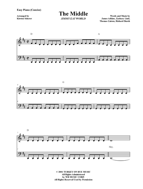 The Middle (Arr. Kirsten Scherer) - Jimmy Eat World (Easy Piano)