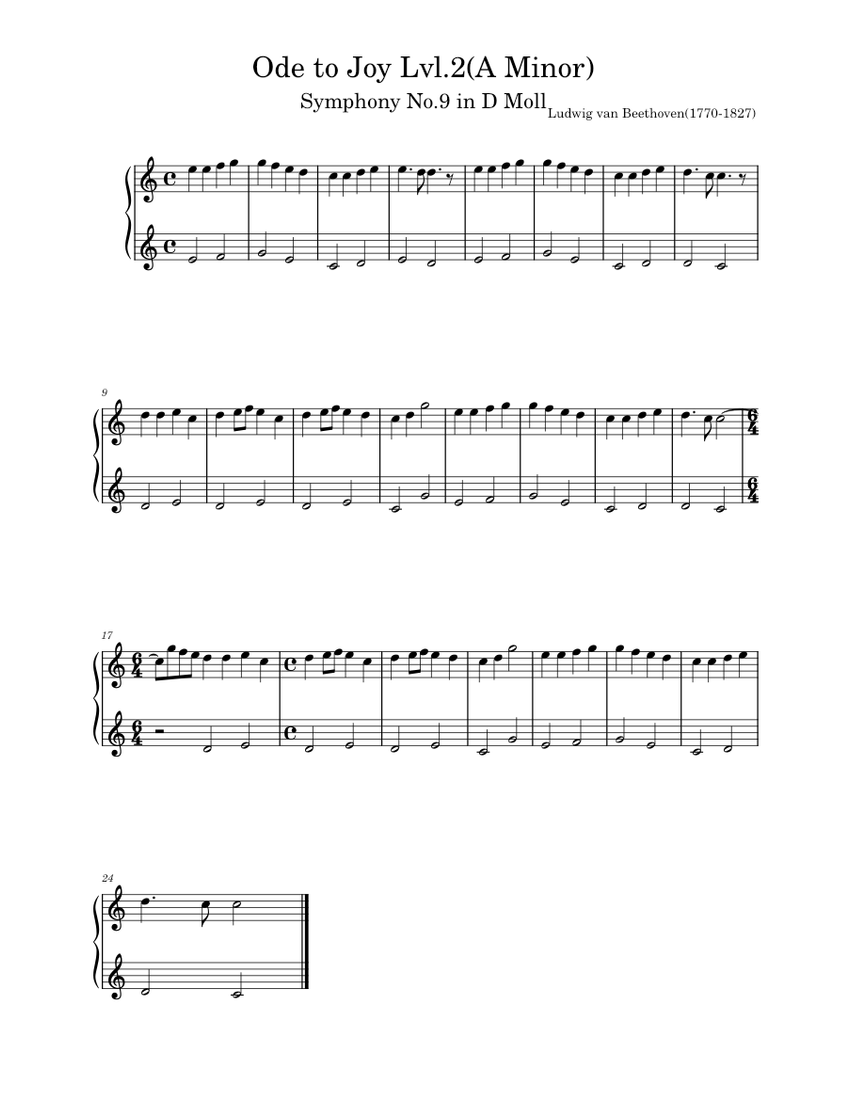 Ode to joy lvl 2 in a minor ludwig van beethoven 16 07 1770 26 03