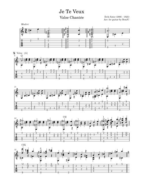 Je Te Veux – Erik Satie for Solo Guitar