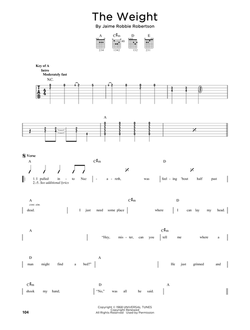 The Weight - The Band (Guitar Lead Sheet)