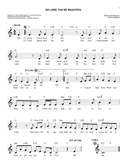 O Lord, You're Beautiful - Keith Green, Rebecca St James (Easy Lead Sheet - Fake Book)
