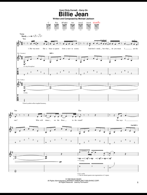 Billie Jean - Chris Cornell, Michael Jackson (Guitar Tab)
