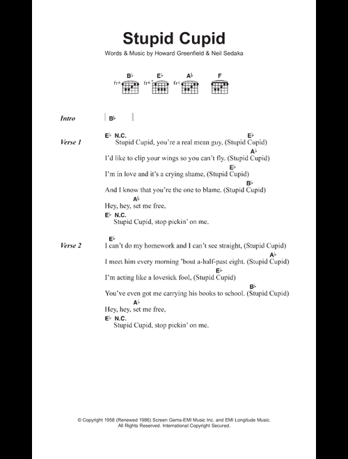 Stupid Cupid - Connie Francis (Guitar Chords-Lyrics)