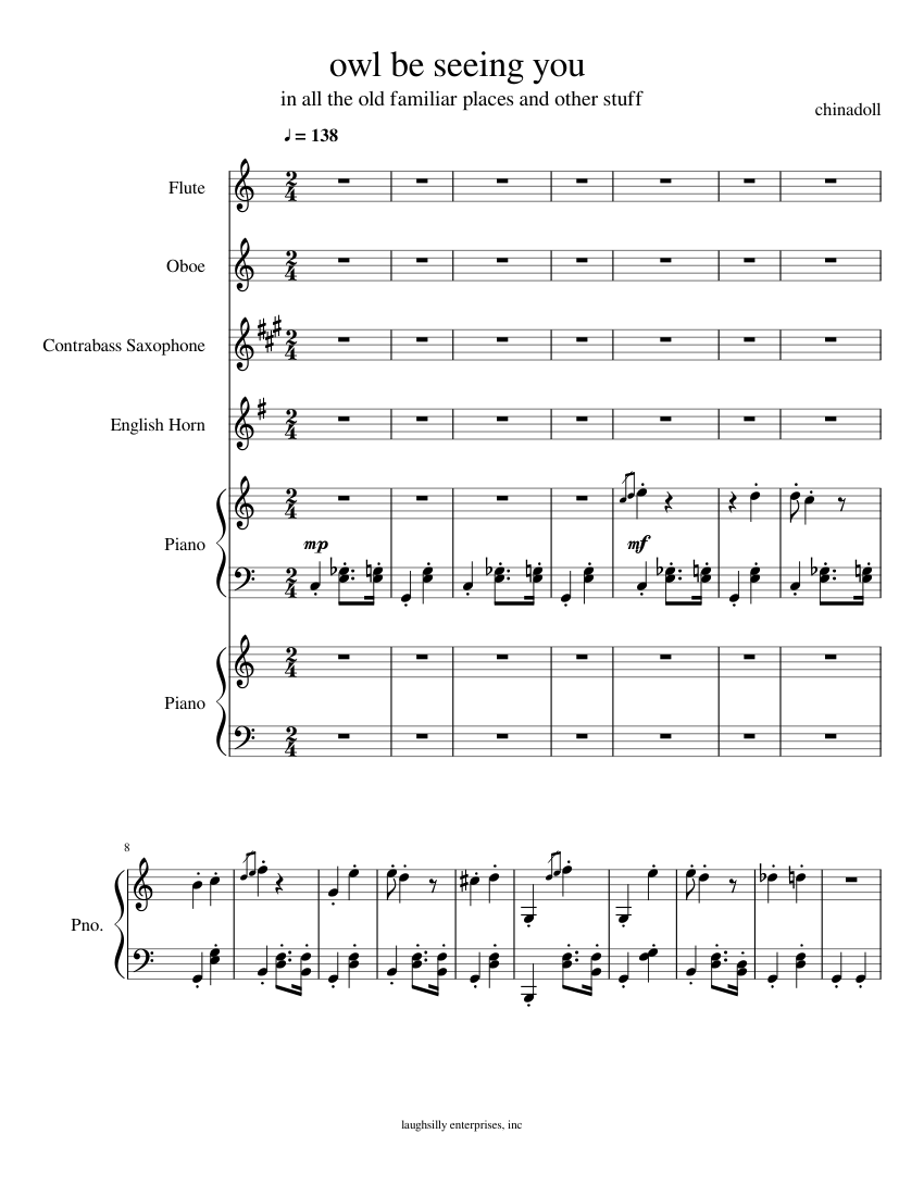 owl be seeing you Sheet music for Piano, Flute, Oboe, Saxophone other ...