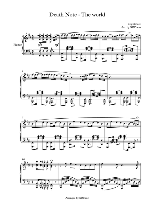 Death Note Opening Theme on Piano | The world (Arr. SDPiano) - NIGHTMARE (Piano Solo)