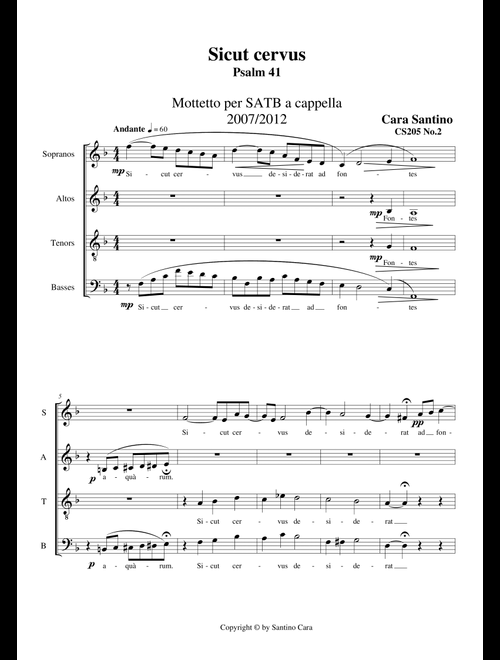 Sicut cervus (Psalm 41) - Motet for Choir SATB a cappella - Santino Cara (Choral, SATB)