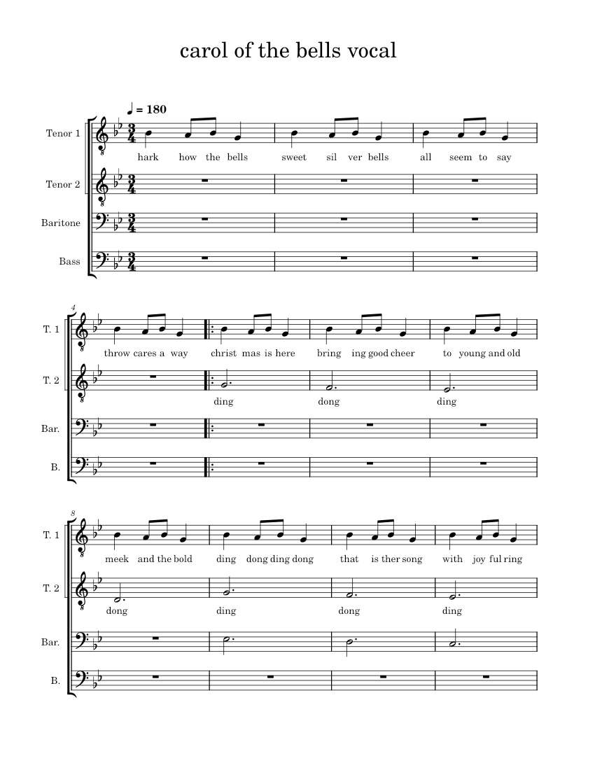 carol of the bells vocal Sheet Music for Tenor, Bass voice, Baritone ...