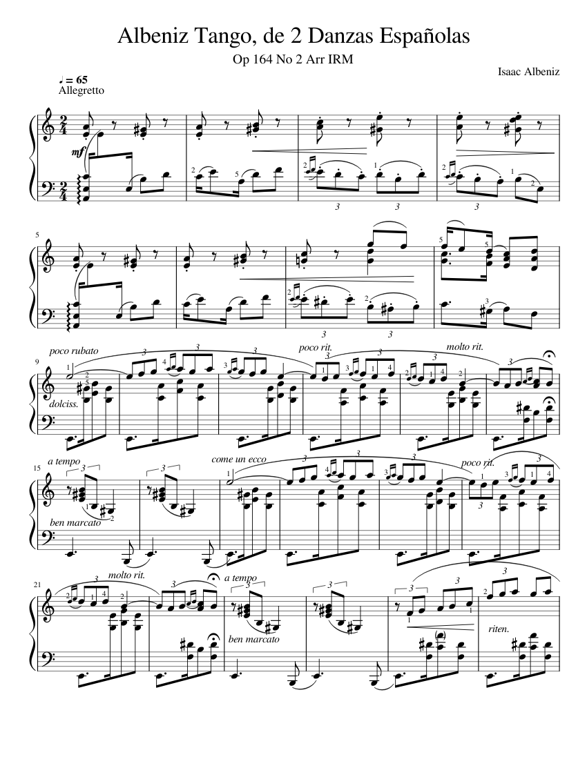 Albeniz Tango, from Two Spanish Dances Sheet Music for Piano