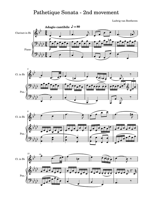 Piano Sonata No. 8, Op. 13 ("pathetique") (Arr. Chris Atkinson) - Ludwig Van Beethoven (Clarinet and Piano)