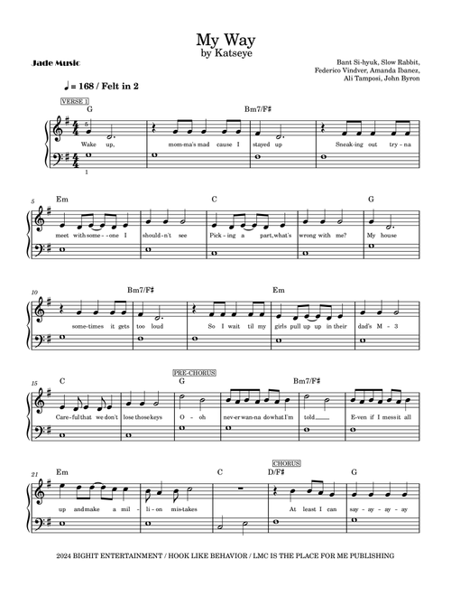 My Way (Arr. Jade Music) - Katseye (Easy Piano)