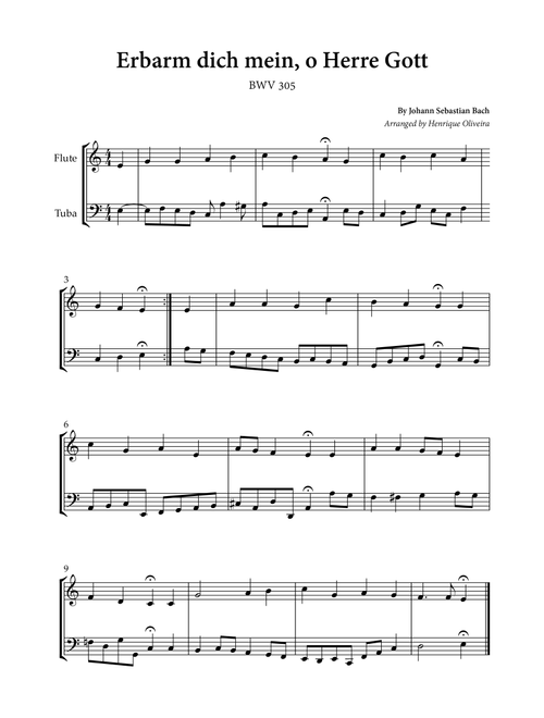 Erbarm dich mein, o Herre Gott (Flute and Tuba) - Johann Sebastian Bach (Arr. Henrique Oliveira) (Instrumental Duet)