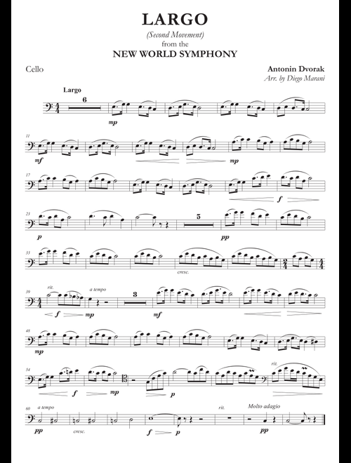 Largo from "New World Symphony" for Cello and Piano (Arr. Diego Marani) - Antonin Dvorak (Cello and Piano)