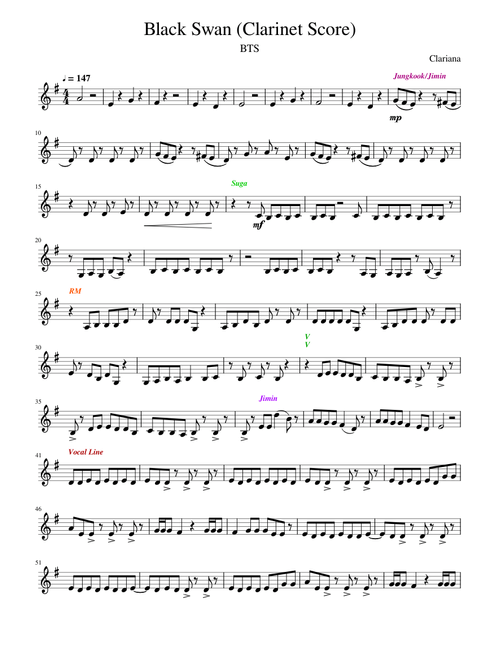 Black Swan - BTS (Clarinet Score)