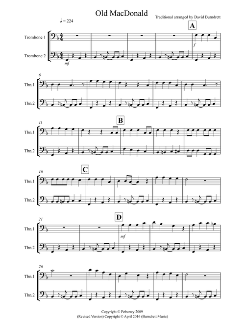 Old MacDonald for Trombone Duet (Arr. David Burndrett) - Traditional (Trombone Solo)