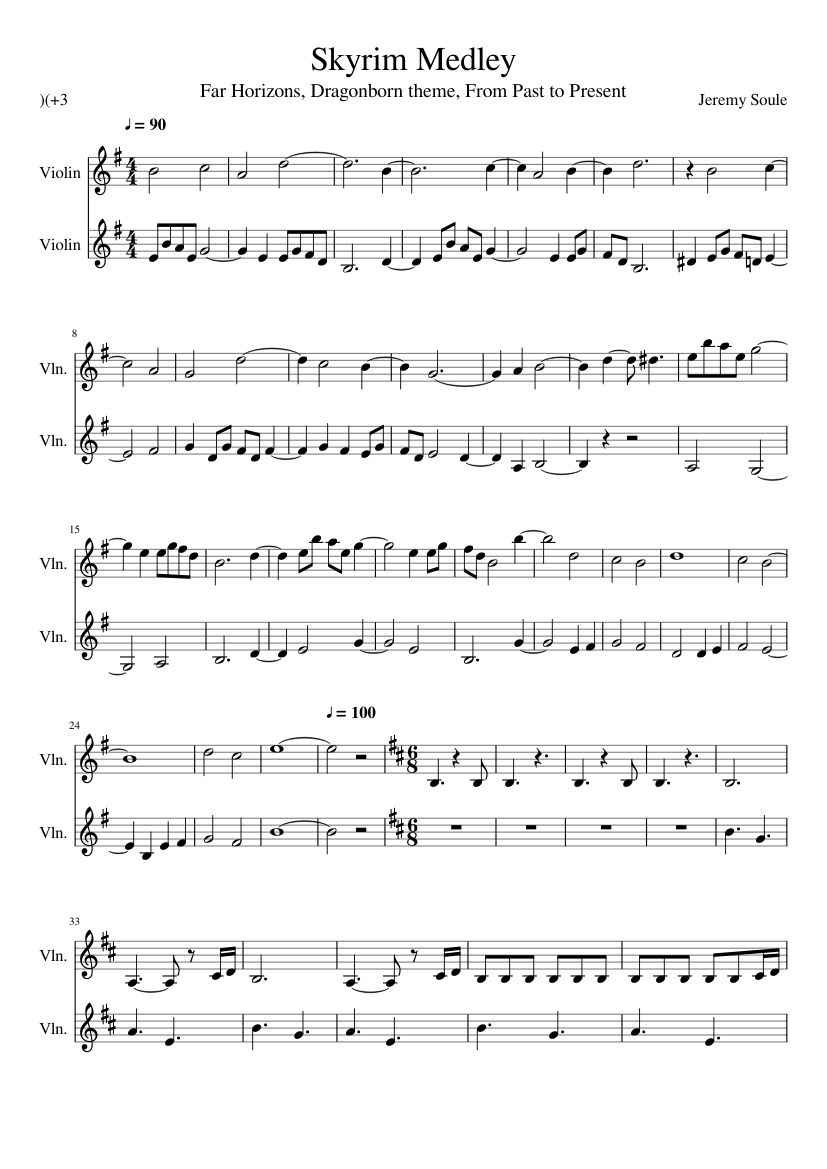 privat stakåndet boykot Skyrim Medley Sheet music for Violin (String Duet) | Musescore.com